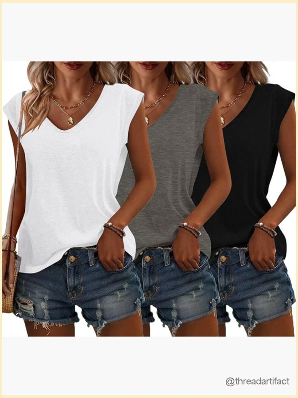 3 Pack Cap Sleeve V Neck Tops Summer Spring Outfits Fashion Tee Blouse Workout